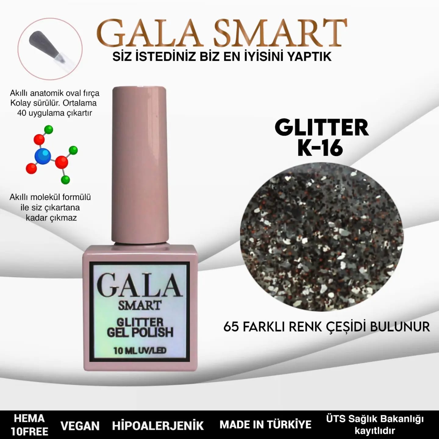 Gala Glitter Kalıcı Oje NO:16