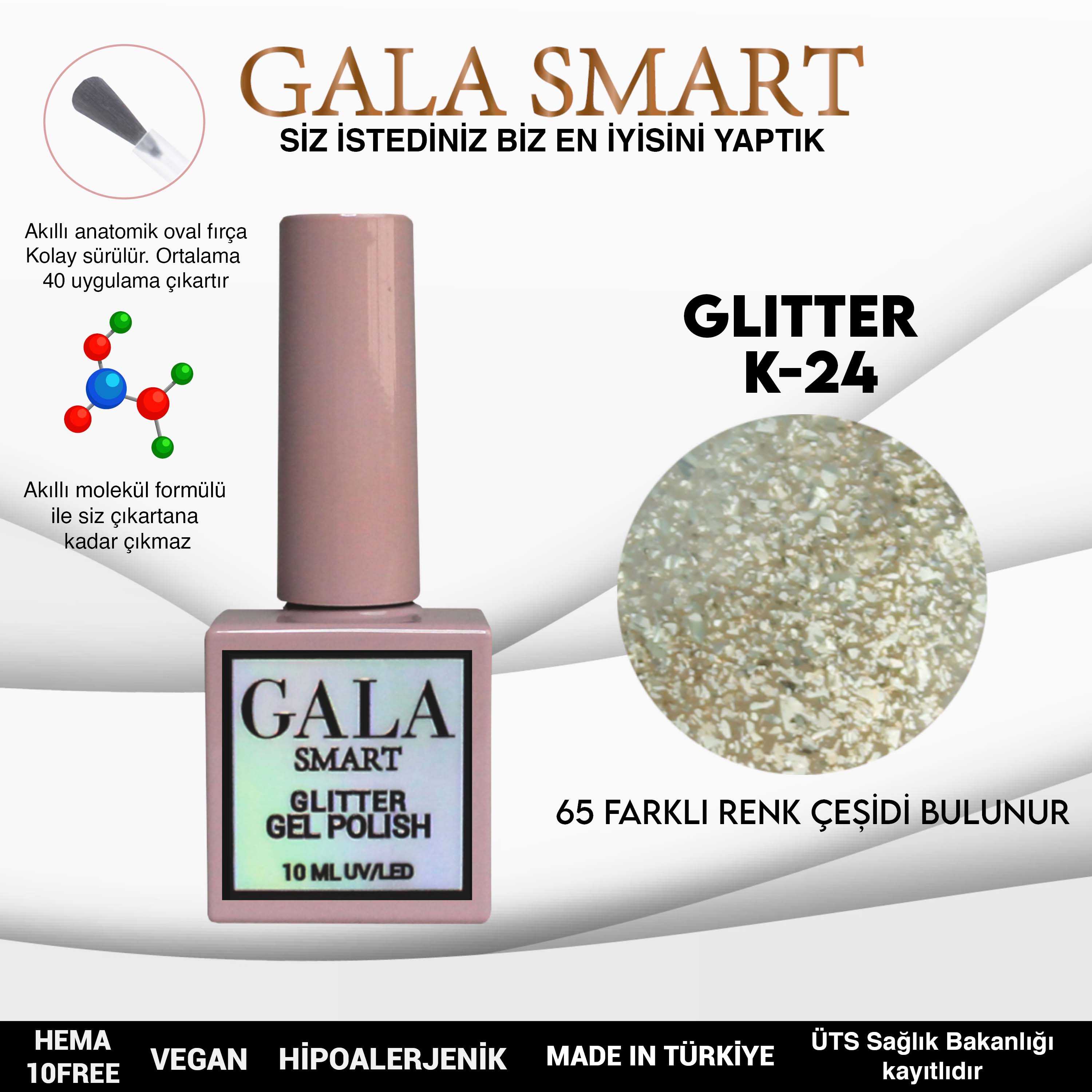 Gala Glitter Kalıcı Oje NO:24