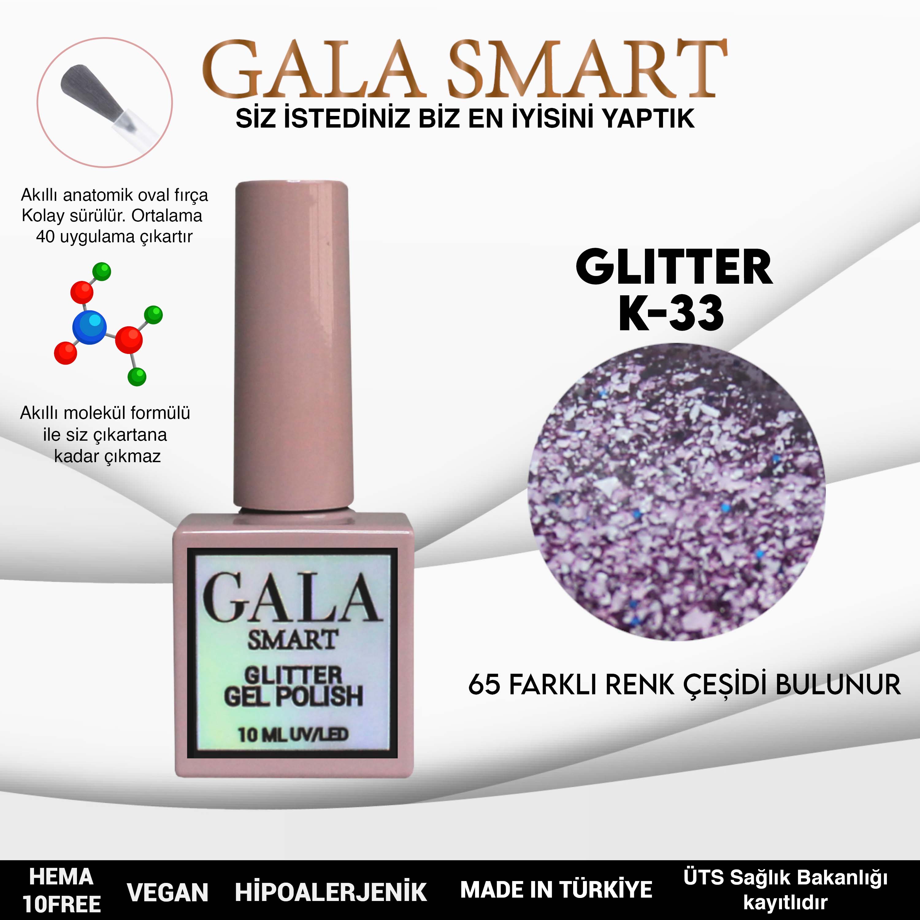 Gala Glitter Kalıcı Oje NO:33