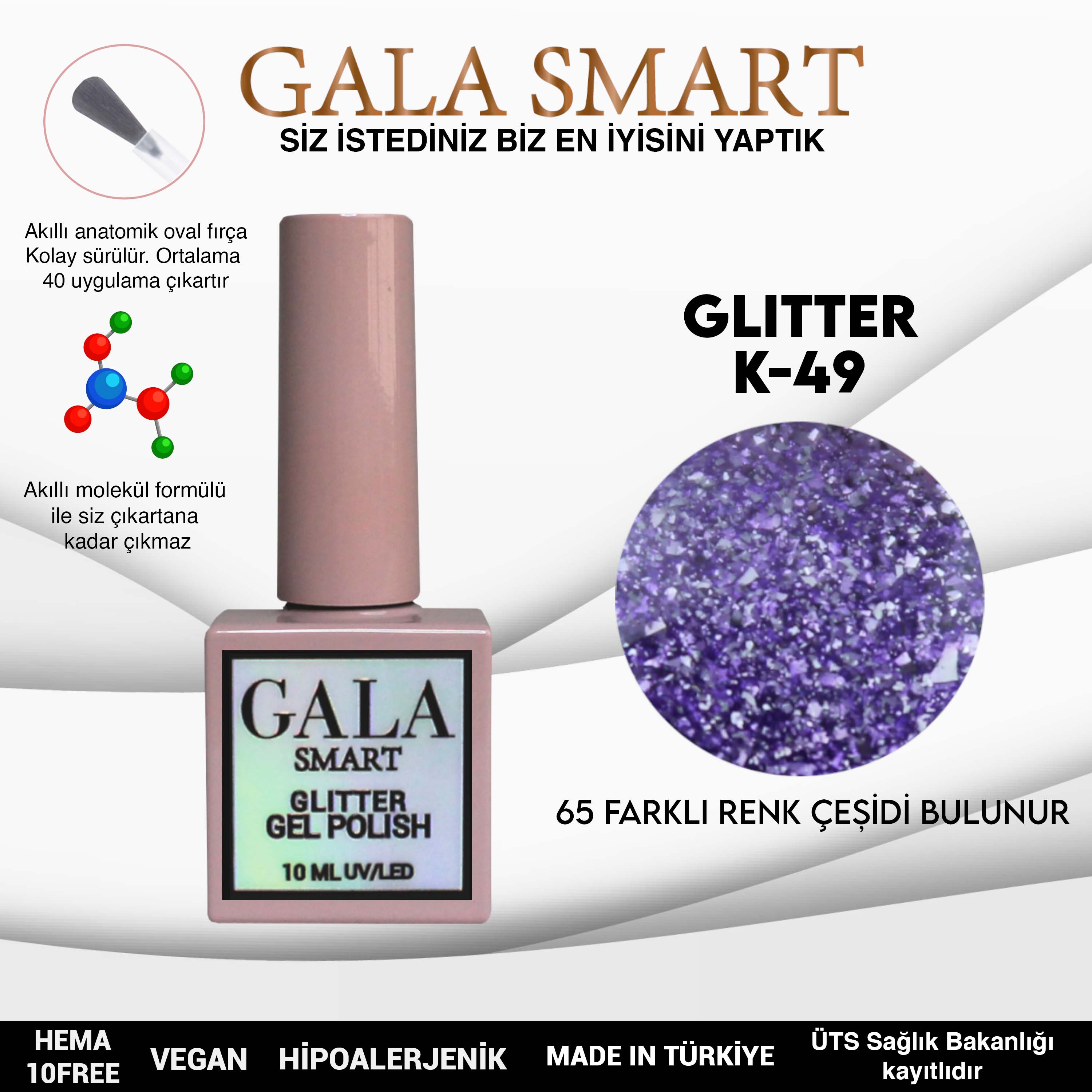 Gala Glitter Kalıcı Oje NO:49