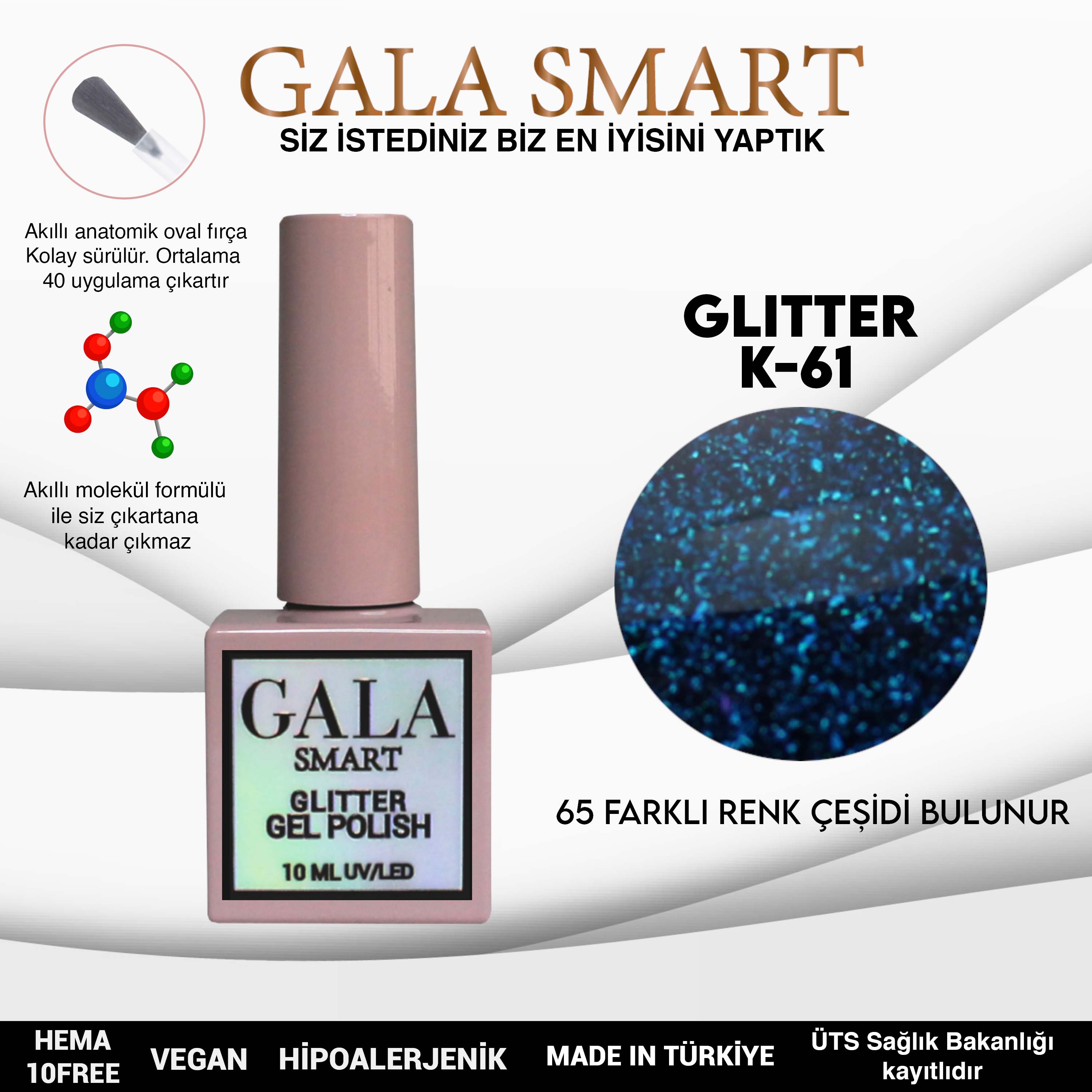 Gala Glitter Kalıcı Oje NO:61