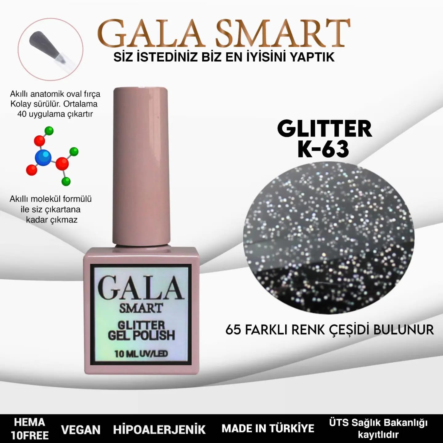 Gala Glitter Kalıcı Oje NO:63