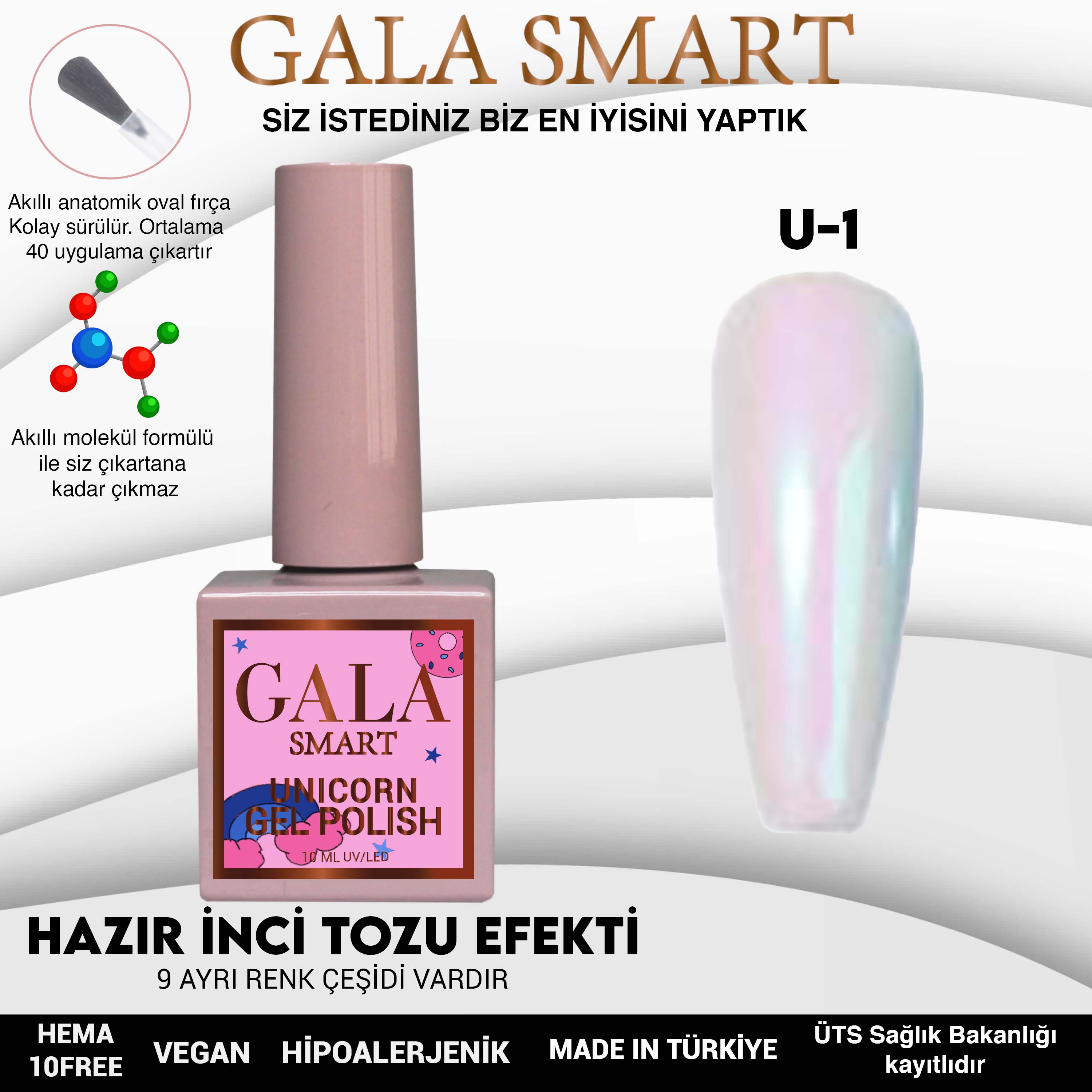 Gala Smart Unicorn İnci Tozu Efektli Kalıcı Oje No:01