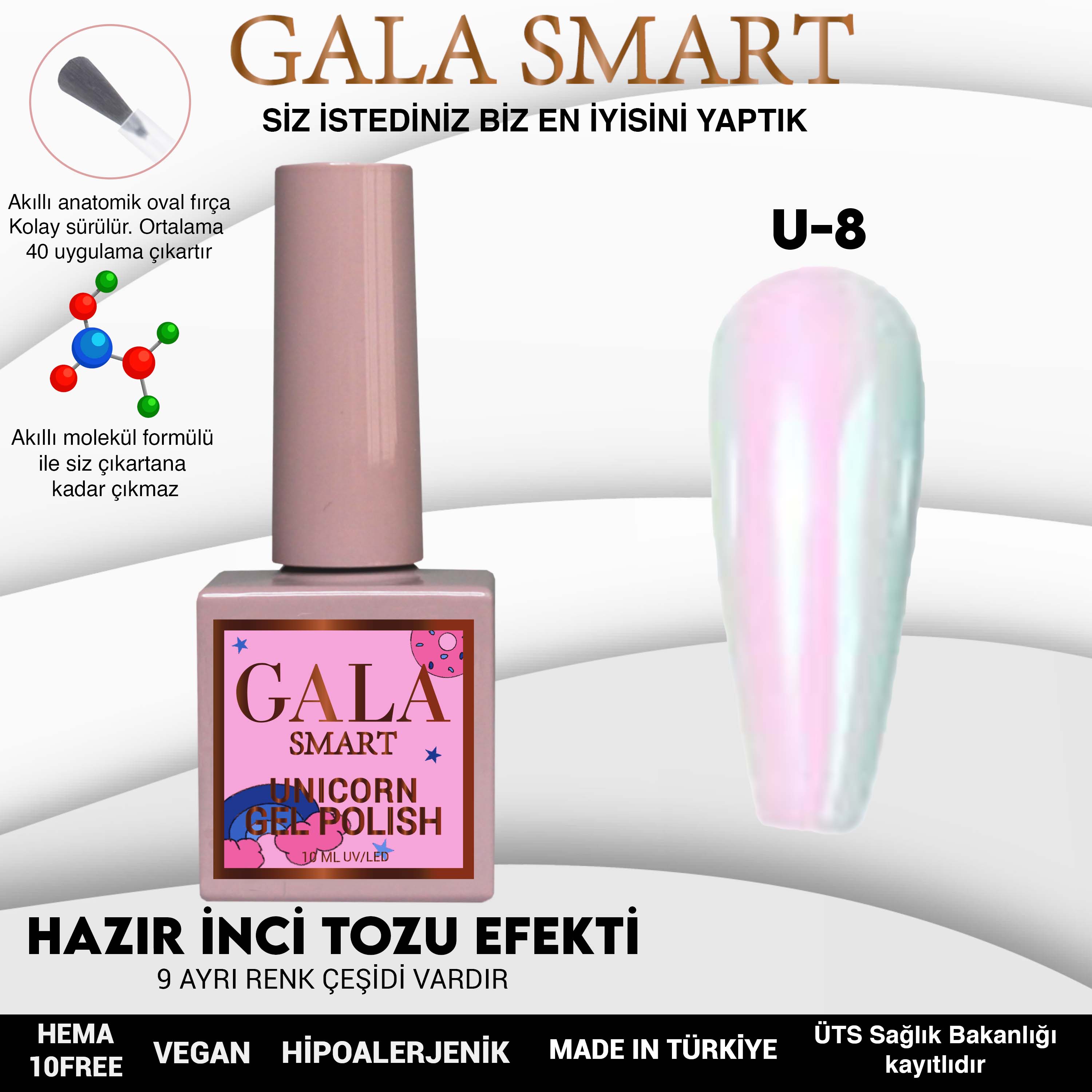 Gala Smart Unicorn İnci Tozu Efektli Kalıcı Oje No:08